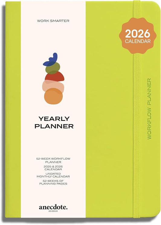 Anecdote 2026-2027 Planner: 52 Week Daily Planner, Yearly, Monthly & Weekly Workflow for Planning Your Success – Vegan Leather Hardcover, Start Anytime & Achieve your Goals - Neon Yellow