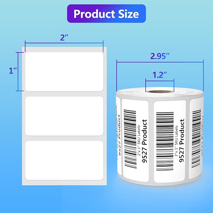 9527 Product 2" x 1" Sticker Labels, 12,000 Direct Thermal Labels, 12 Rolls