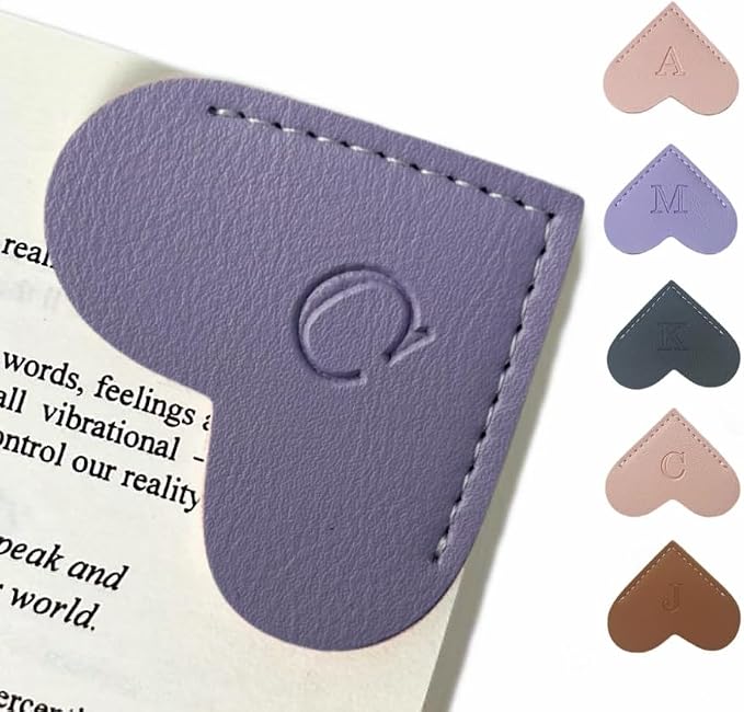 Personalized Leather Book Marks, Heart Bookmark, Unique Cute Handmade Letter Bookmarks Accessories for Reading Women, Teacher, Student, Book Lovers Book Mark Gifts (Purple, C)