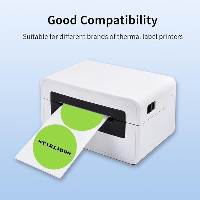 STARLIBOO 3 Inch Round Thermal Stickers Labels, Green Thermal Labels Round, Self-Adhesive Round Direct Thermals Sticker Label, Printer Stickers for Business