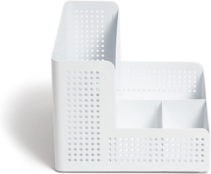 U Brands Modern Perforated Storage Cup Desk Organizer, Office Supplies, White, Metal, 1 Count