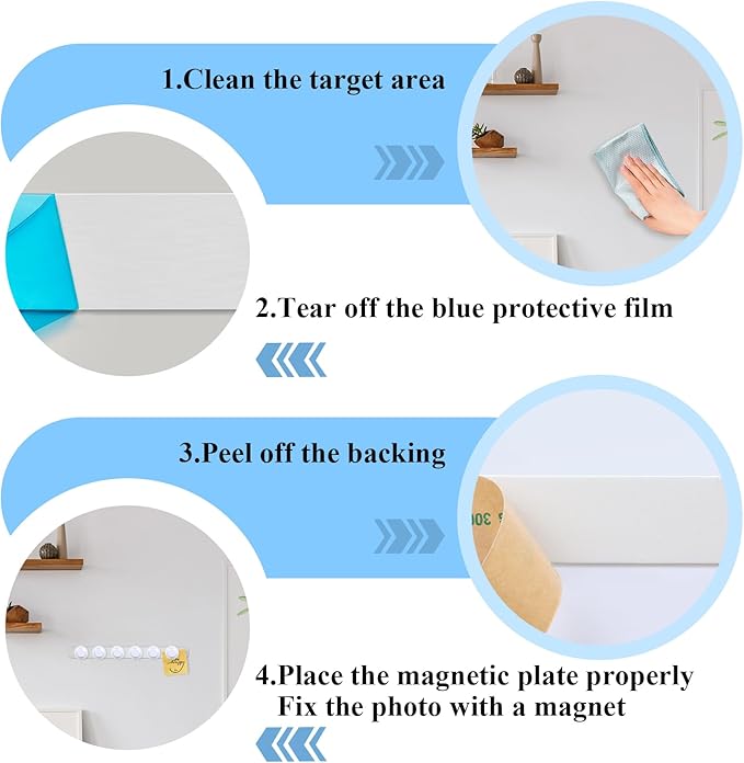 Magnetic Board - 2PCS Frameless Stainless Iron Magnetic Strips with Adhesive Backing, Magnet Board for Wall - Magnet Bulletin Memo Board, Includes 7 White Magnets for Office Home School Fridge