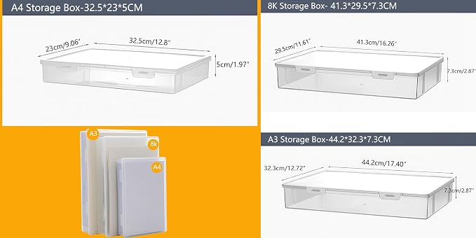Clear Plastic File Storage Boxes with Lids for Files,Stackable File Box,File Portable Paper Case,Containers for Organizing Paper, Letters, Documents, Art Supplies (Clear-A4+A4)