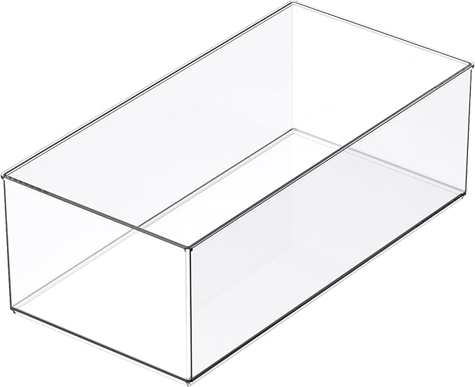 Simply Tidy 12" x 6" Clear Stacking Storage Bin - Stackable Plastic Organizer for Desk, Crafting, and Office Supplies - 1 Pack