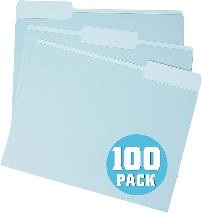 pmybupo100 Pack Colored Two Tone File Folders 8.5x11 Inch,1/3 Cut Tab Blue File Folders Letter Size,Office Folders for Document