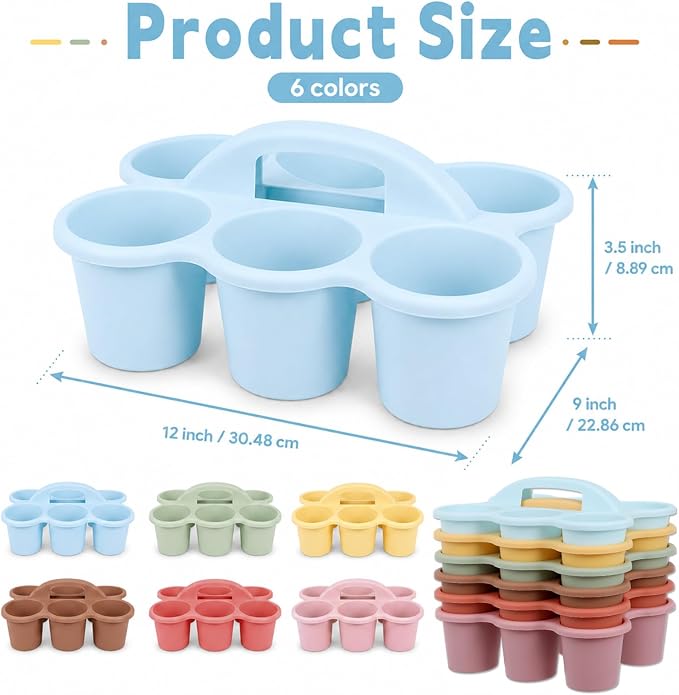Plastic Caddy with Handle Set of 6 Classroom Caddy Organizer Cup Caddies Water Bottle Storage Crayon Caddies Plastic Cup Holder Drink Carrier for School Home Office Supplies(Groovy)