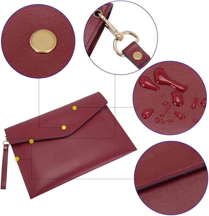 Wonderpool A4 Real Leather Multifunction Portfolio Envelope File Holder for Paper Document Stationery Organizer and Tablet Case PC Sleeve (Wine red)