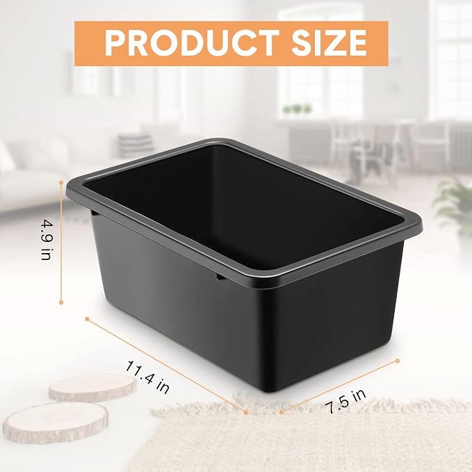 Tuanse 12 Pack Small Cubby Bins Plastic Storage Container Toy Book Closet Organizers for Toys, Crafts, Art Supplies, Books, Clothes, Office Classroom Supplies,11.4 x 7.5 x 4.9 Inches (Black)