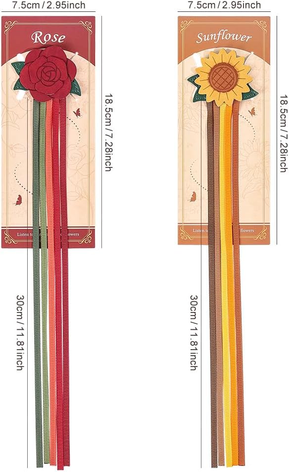 icceemee 2pcs Leather Bookmark with Sunflower Rose, Aesthetic Vintage Book Accessories, Handmade Tassel Bookmark for Women Men Gift