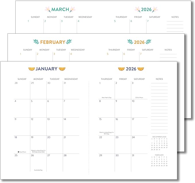 High Note 2026 Planner, 12-Month Weekly & Monthly Flexible Cover Calendar Book with Goal & Project Planning Pages, 2026, 5.75" x 7.5", Fruits