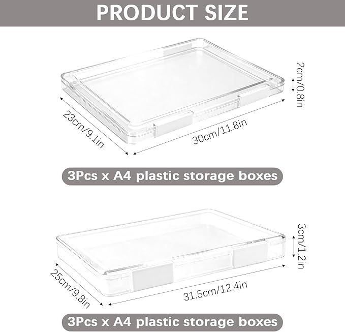 6 Pcs Clear A4 File Portable Project Case, Plastic Storage Box for 8.5" x 11" Letter Paper, Scrapbook Paper Storage Boxes Documents Magazines Holder with Buckle