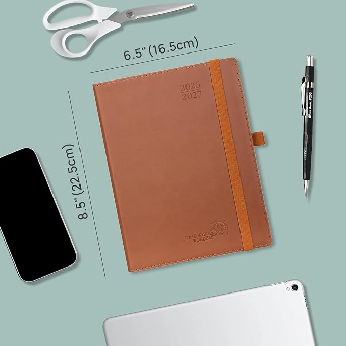 POPRUN Monthly Planner 2026-2027 (Medium- 6.5'' x 8.5'' Soft Cover), 18-Month Calendar Book (Jul.2026-Dec.2027), Calendar Planner with Monthly Tabs & Pocket, 100 GSM Paper - Black