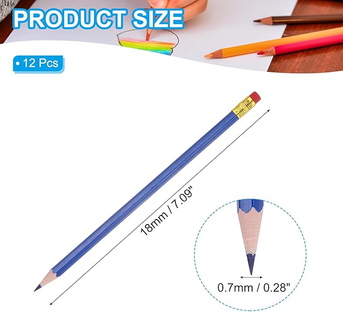PATIKIL Erasable Colored Pencils, 12 Pcs Oil Color Pencils with Erasers Hexagonal Rod Wooden Colored Pencils for Tests Marking Grading Art Painting, Dark Blue