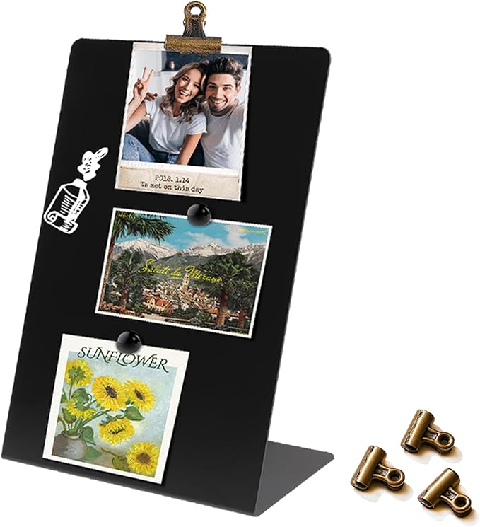 Magnetic Display Board - Desktop Metal Memo Board for Notes & Photos, 11x9.8 Inch Small Black Magnetic Bulletin Board, Includes Clips for Office, Room Decor (9.8 * 13.7inch, Count, 3)