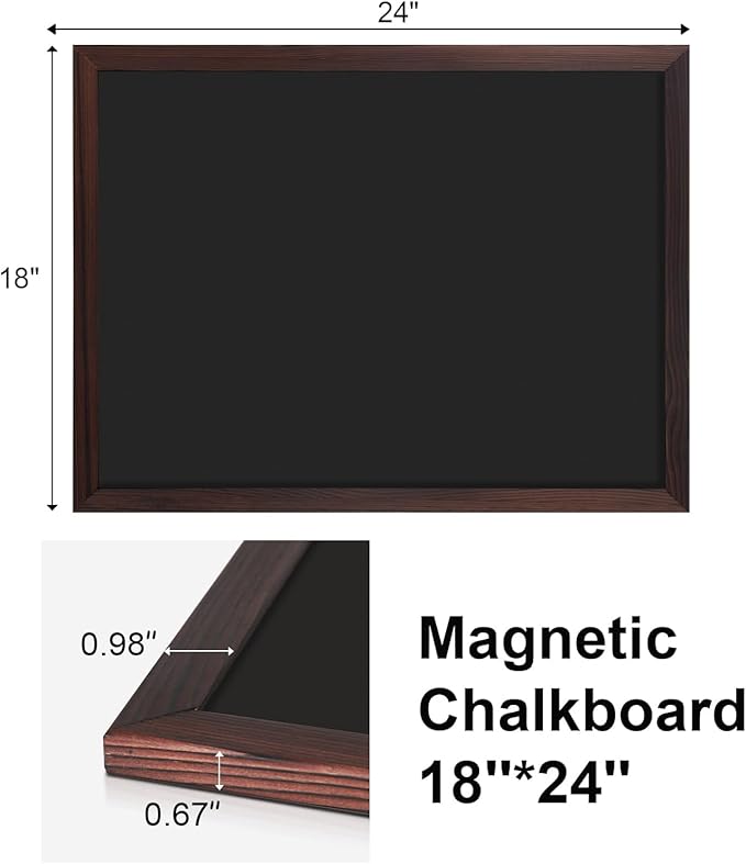 Comix Magnetic Chalkboard, 18 x 24 Inches Wooden-Framed Blackboard for Kids, Hanging Chalk Board for Home Kitchen Restaurant Menu