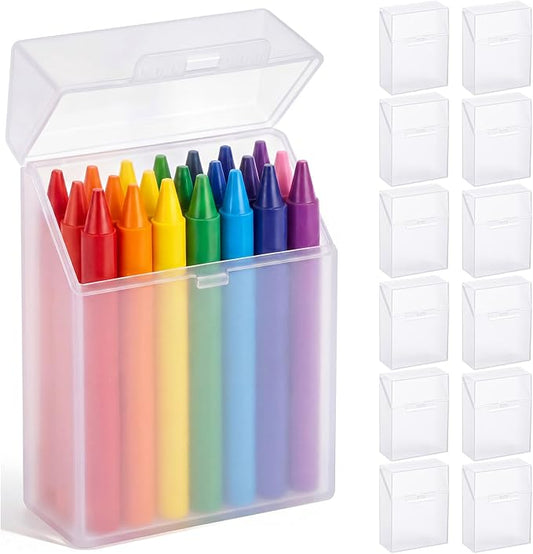 Clabby 12 Pcs Plastic Crayon Organizer Case for 24 Count Crayons Kids Art Supply Storage Box with Lid, Portable Holder for Classroom Home Travel, Fits Standard 24-Pack Crayon (Clear)