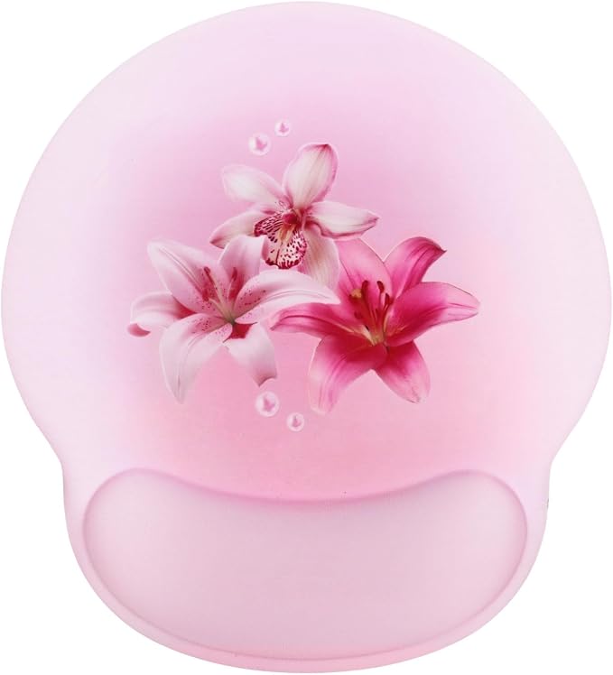 Lily Floral Mouse Pad Wrist Support Wrist Rest, Flower Ergonomic Mouse Pad with Non-Slip Base for Office Gaming Working Computers,Desk Accessories Pain Relief Mouse Mat, White
