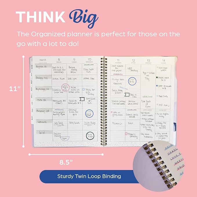 Organized by Happy Planner Twin-Loop Dated 12-Month July 2026–June 2027 Academic Planner, Big Size, 8.5" x 11", Academic Layout, Bold and Bubbly