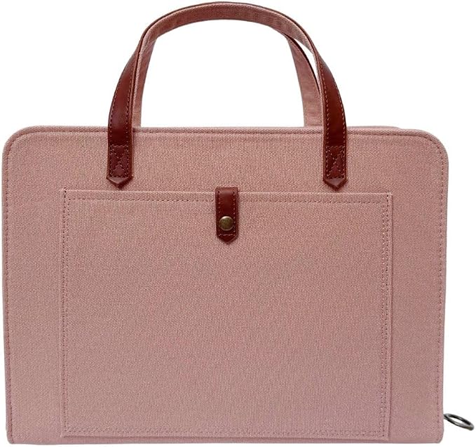 Bible Cover for Women Canvas Case with Leather Handles, Purse Style Bible Bag with Zippered Closure and Snap Pocket (Dusy Rose Pink, Large Bibles)