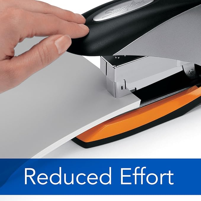 Swingline Stapler, Full Strip, 70 Sheet Capacity, Optima 70, Jam Free, Reduced Effort, Soft Grip, Metal, Silver, Black and Orange (87870)