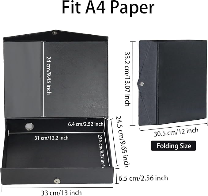6 Pack Foldable A4 Box Files,Plastic Archive Folders,65mm Spine, Document Box for Office（Black）