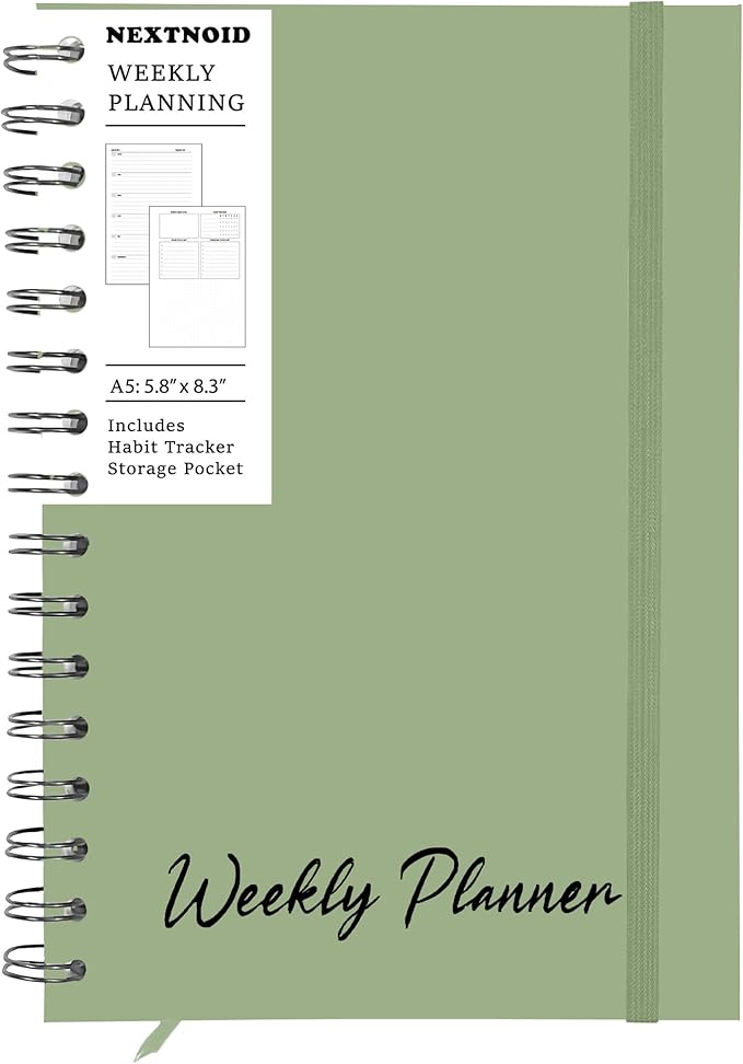 Undated Weekly Planner Notebook 2026, A5 Hardcover Weekly to do List Notebook for Work with Goal & Habit Tracker - Spiral Green