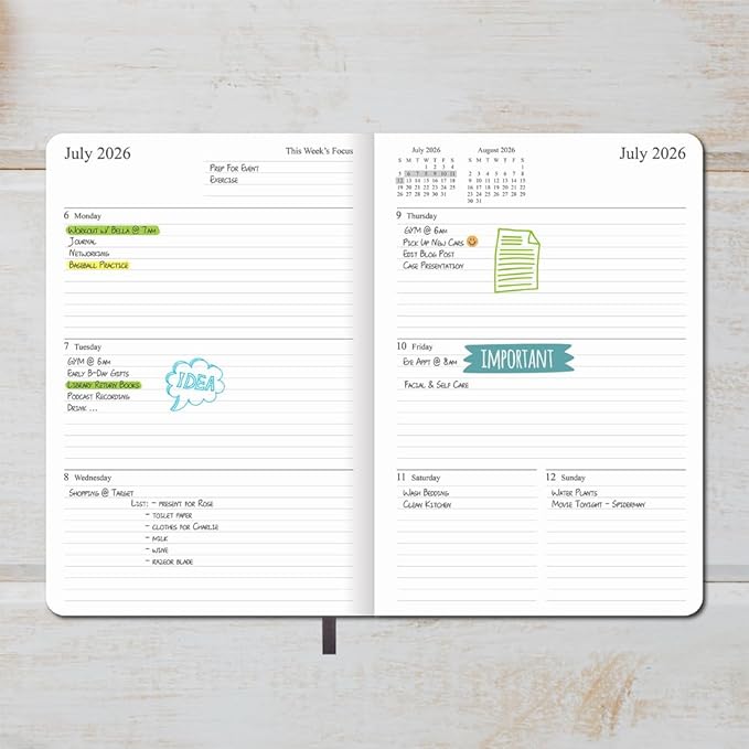 26-27 Academic Planner - Weekly and Monthly Planner, Jul 2026 - Jun 2027, Holidays, Contacts and Notes Pages, Vegan Leather Cover, Elastic Closure, 5.5”x8.25”, Grey