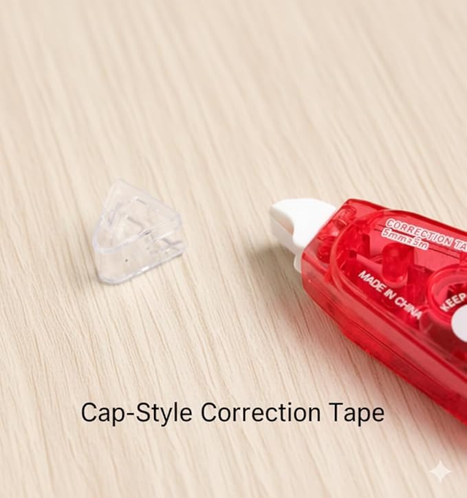 Correction Tape Mini with Cap, (Pack of 3), Compact White-Out Tape, Rotating Head for Smooth Application, 5mm x 16.4ft Each, Office & School Supplies