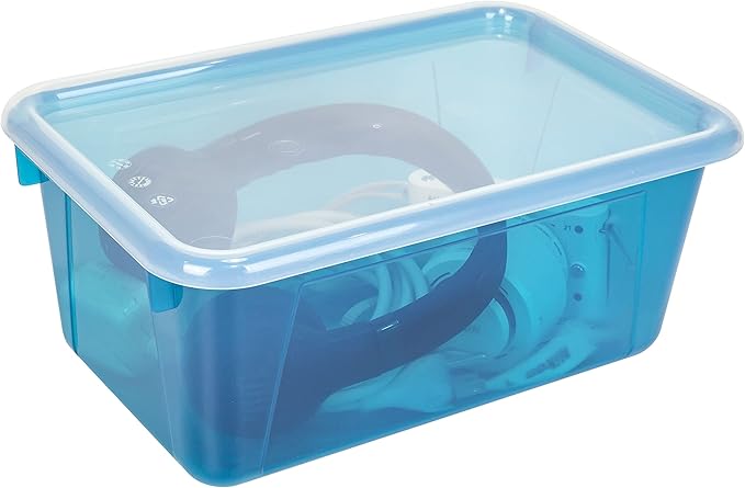 Storex Small Cubby Bins – Plastic Storage Containers for Classroom with Non-Snap Lid, 12.2 x 7.8 x 5.1 inches, Tint Teal, 5-Pack (62486U05C)