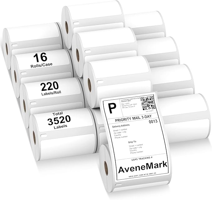 AveneMark 16 Rolls 3520 Labels Shipping Labels Compatible with Dymo Label Writer 4XL 1744907 Thermal Postage, 4"x6" Strong Adhesive & Perforated Replacement Labels for Rollo & Zebra Printers, 220/Roll