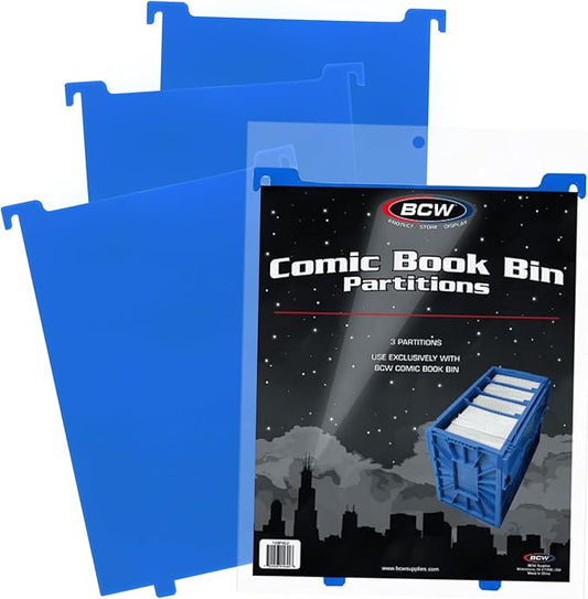 BCW Comic Bin Partitions | Exclusive Organizer for Short and Long Comic Book Bins | Notched, Tabbed, and Structurally Supportive Dividers (Blue, 3 Pack)