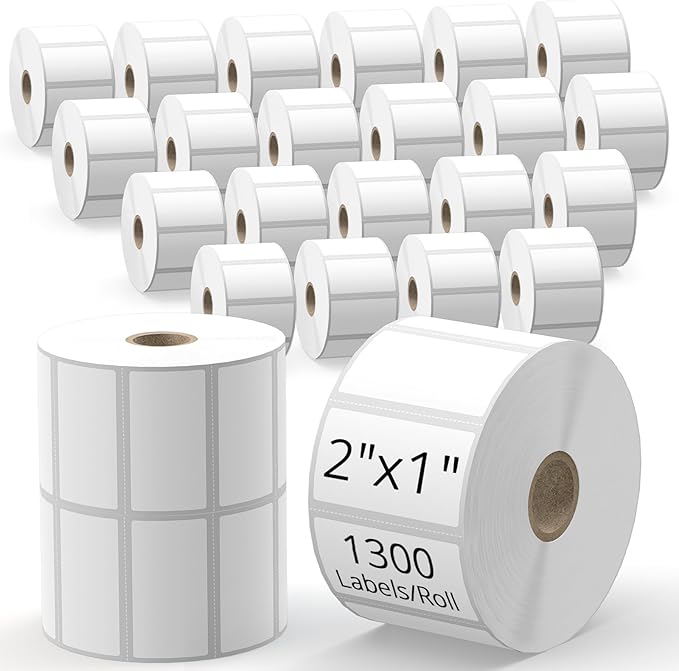 2x1 Address Thermal Labels – White Peforated Barcode Label Compatible with Zebra, Rollo, MUNBYN Thermal Printers for FBA, UPC, FNSKU Label | 24 Rolls (1300/Roll) – Total 31200 Labels