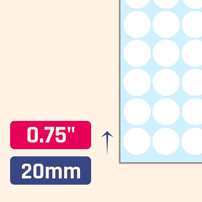 TownStix 8000 Pack, 3/4" Round Dot Stickers Circle Labels - White