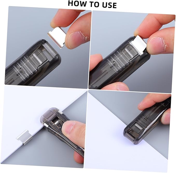 Abaodam Reusable Desktop Stapler with 2 Black Mini Staplers and 200 Refill Staples, Portable Paper Fastener Clip Dispenser for Office, Classroom, and Document Binding