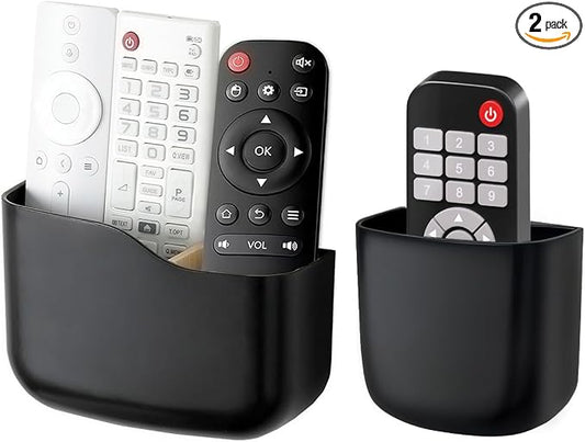 Remote Holder Wall Mount TV FAN Remote Control Holder Bedside Caddy Wall Organizer Phone Holder for Office Adhesive Media Player Controller Holder Box Tray Home Desk Nightstand 1 BIG 1 SMALL BLACK