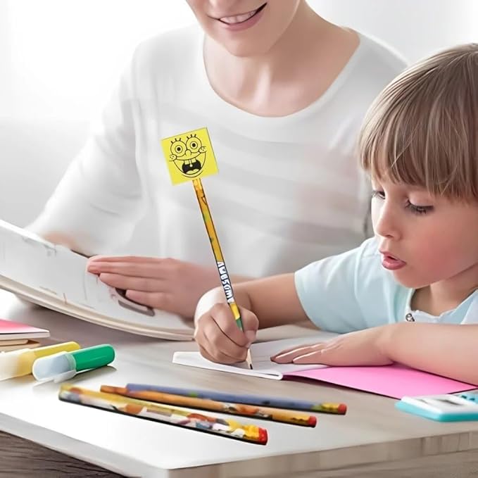 Unique Spongebob Squarepants Pencil Top Erasers (Pack of 4) - Fun & Colorful Design, Perfect for School Supplies