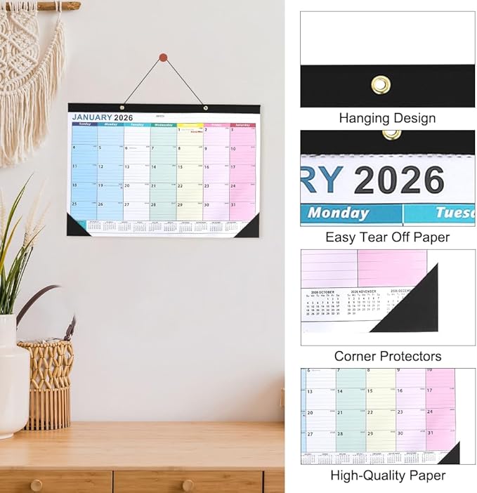 Calendar 2026, Desk Desktop Calendars 2026-2027, 18 Month from Jan 2026 - Jun 2027 Large Wall Calendar Month Planner Organizer with Corner Protectors for Home Office Teacher School Supplies 17x12 IN