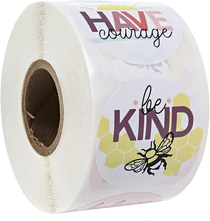Kindness and Good Vibes Stickers / 500 Encouraging Colorful Classroom Reward Sticker Roll / 6 Alternating Motivational School Teacher Label Designs / 1.5" Round Envelope Seals/Made in The USA