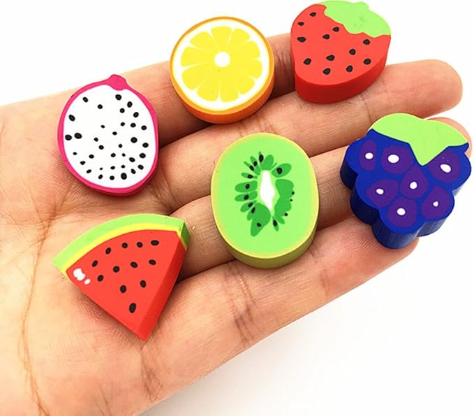 ALIMITOPIA 60pcs Rubber Eraser Cute Fruits Styling Pencil Eraser for Children Study Supplies