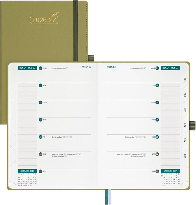 BEZEND Weekly Planner 2026-2027 (6" x 8.5") 2-Column Dual Schedule for Work/School/Home or 2 Person (Jul 26-Dec 27) 18 Months Academic Calendar with Tabs, PU Leather Hardcover -Mustard