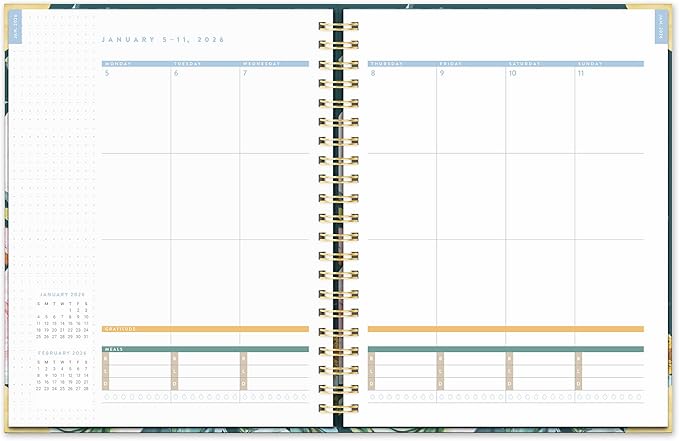 Orange Circle Studio 2026 Planner, Bella Flora, 11.1" x 9.6", Deluxe Extra Large Spiral, August 2025 to December 2026, Weekly & Monthly Notebook, For School or Work, Appointment & Budget & Goal Tracker