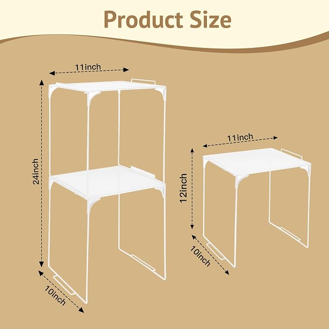 Locker Organizer Shelf Stackable Extra Locker Shelf for School Locker Organizer Storage Cabinet Accessories Suitable for School, Office, and Home use (2, White)