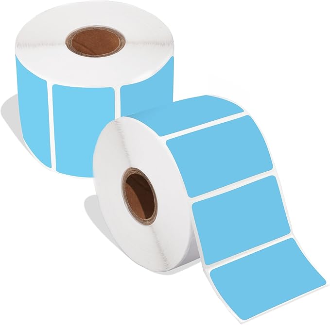 Spartan Industrial - 2.25" X 1.25" Blue Direct Thermal Labels (2000 Count, 2 Rolls) Perforated Barcode Address Stickers - Compatible with Rollo, Zebra, MUNBYN Desktop Printers