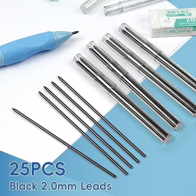 6PCS Cute Mechanical Pencils 2.0MM with Comfort Ergonomic Grip, 25PCS Leads,2PCS Erasers,Cute Stationery Kit for Writing, Sketching & Drawing,Ideal for Gift