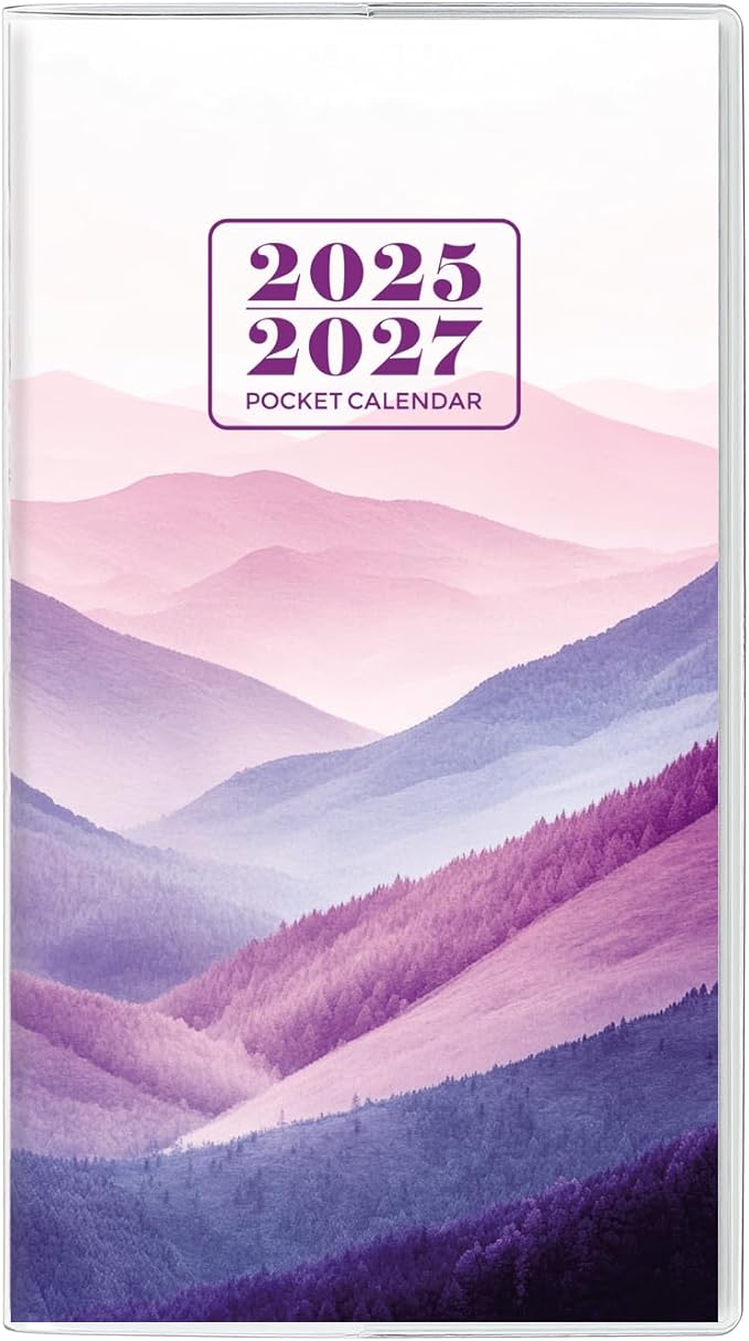 Pocket Calendar 2025-2027, Purse Monthly Planner - 3.7" x 6.7" - Runs from July 2025 Until December 2027, 2026 Pocket Calendar with Mountain PVC Cover for Office