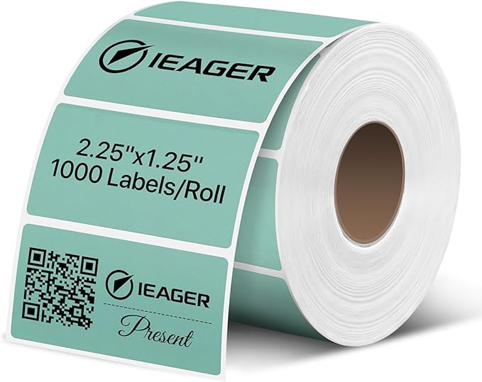 iEager 2.25x1.25 Inch Thermal Labels, Green Durable Thermal Printer Stickers, Self-Adhesive Rectangle Shipping Label Printer Sticker for Barcode, Name, Address, 1000 Labels/Roll