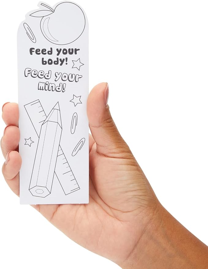 Juvale Bookmarks for Kids - 24-Pack, 2 x 6 in, White Cardstock - DIY Kit & Color Your Own Bookmarks with Bookworm Designs for Classroom Art & Party Favors