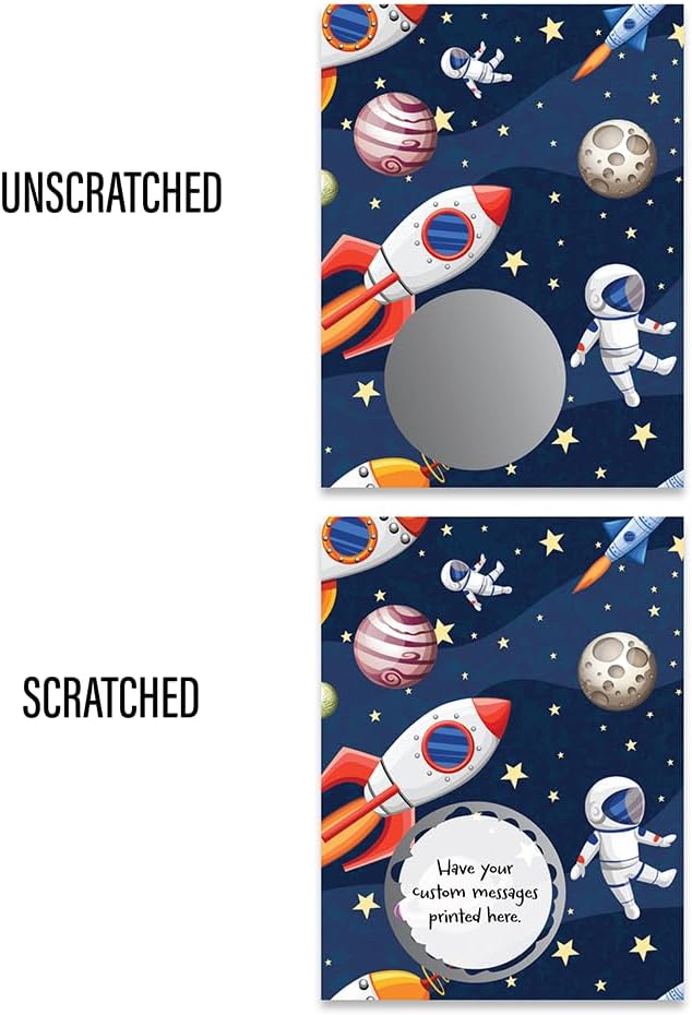 My Scratch Offs Space Theme DIY Scratch Off Cards, 3 x 4 Inches, 20 Pack, Custom Message Area with Silver Stickers