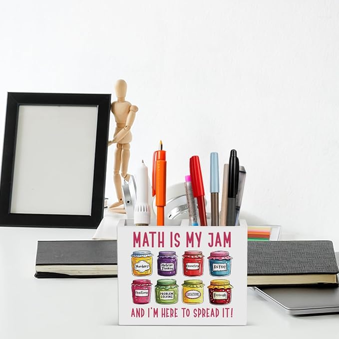 Math Is My Jam Math Teacher Pencil Holder Decor Teacher Appreciation Gifts for Office Mathematician Math Lover Gifts math Theme Wooden Organizer Vase for Office Home Desk Table