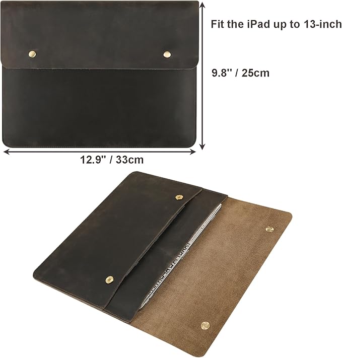 Leather Tablet Sleeve - 12.9/13 Inch iPad Pro Sleeve, Document Holder Folio File Holder, Genuine Leather iPad Case for Protection and Style-Grey